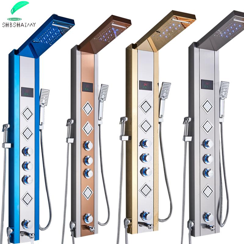 

Stainless Steel Shower Set Faucet LED Thermostat Panel Multiunfction 6 Water OutletS Jet And Bidet Mixer Bathroom Sets