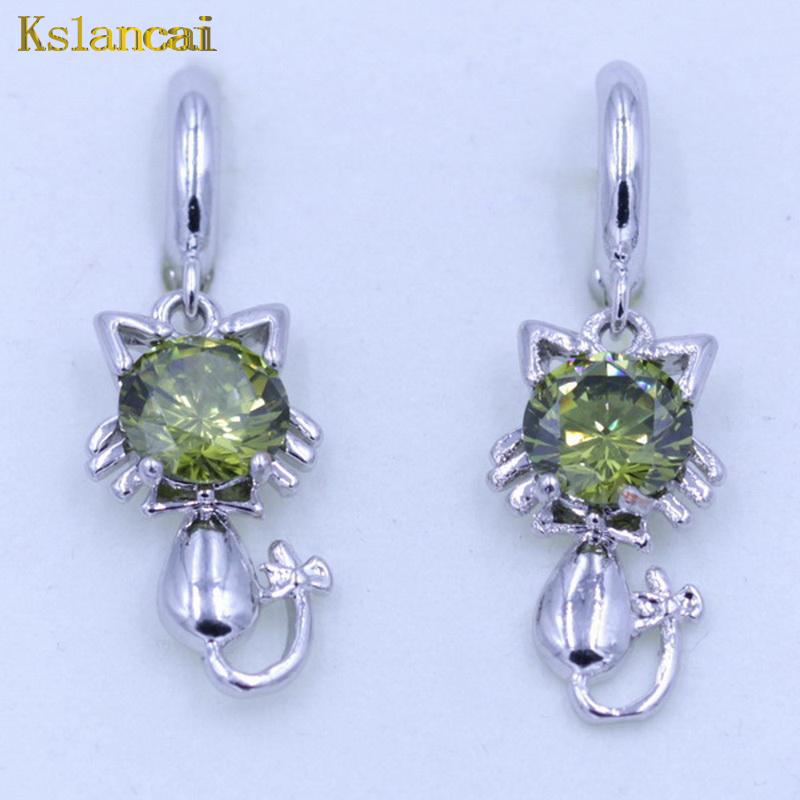 

Dangle & Chandelier Lan Cute Kitten Shape Clear Cubic Zirconia Earrings For Women 925 Sterling Sliver Long Hooks Wedding