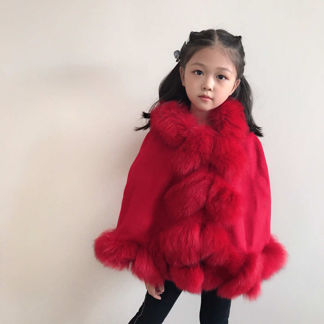 

Infant Baby Girl Princess Cloak Fashion Winter Warm Kids Girls Cute Fur Hooded Jacket Children poncho Outerwear Coat, Red