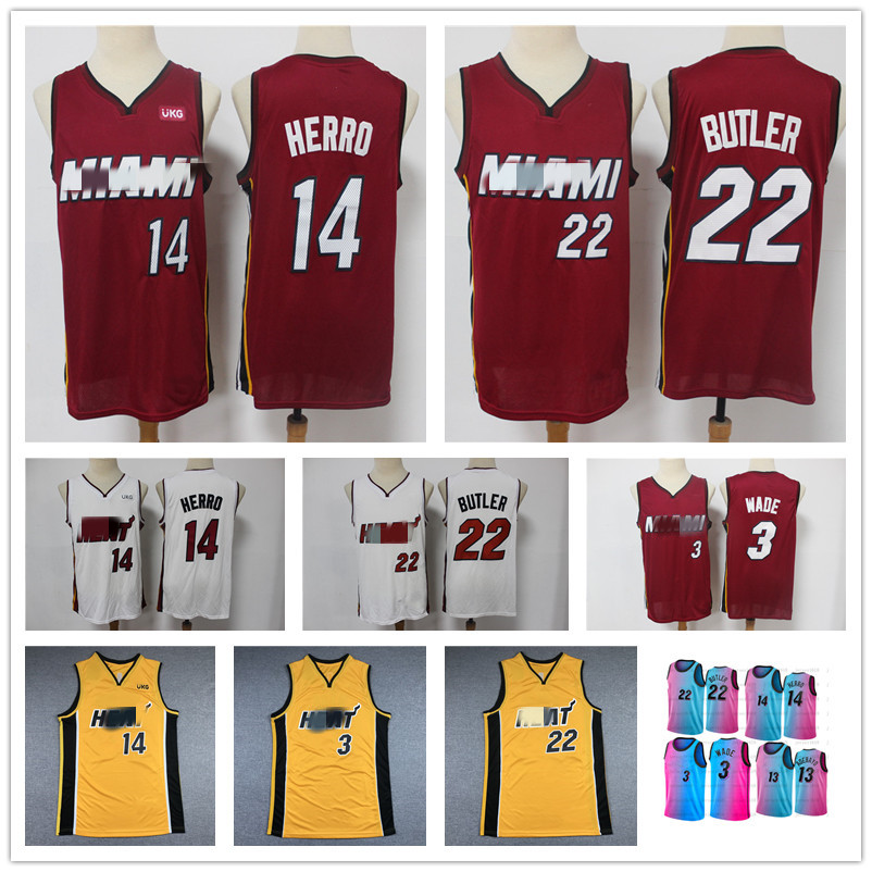 

2021 Men Youth 3 Wade 14 Hero Jimmy Butler Miami Heat Blue Pick City Basketball Edition Jersey, Black;red