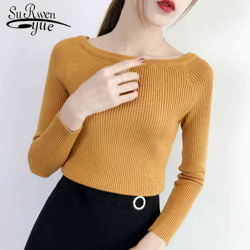 

Sexy Women Clothing Blusa De Frio Feminina Sweaters and Pullovers Slash Neck Winter Clothes 5043 50 210521, Burgundy