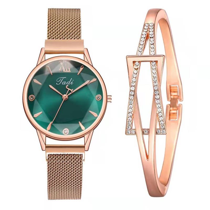 

Wristwatches 2021 Brand Women Watches Fashion Square Ladies Quartz Watch Bracelet Set Green Dial Simple Rose Gold Mesh Luxury