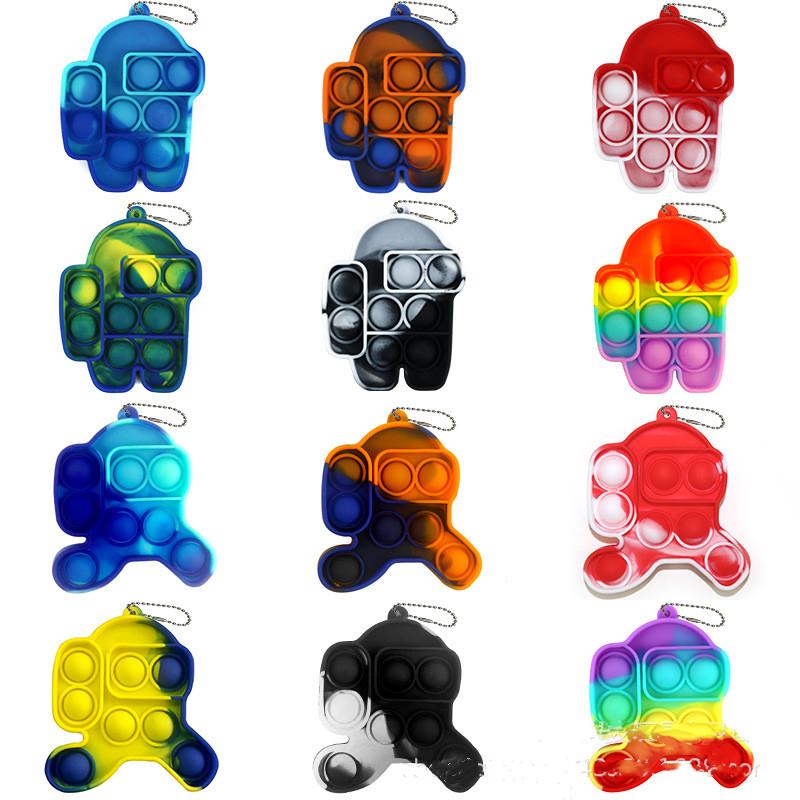 

US STOCK Party Favor Decompression Toys Mini Push Bubble Fidget Colorful The Shape of Among Spacemen Rodent Control Pioneer Simple Dimple Keychain