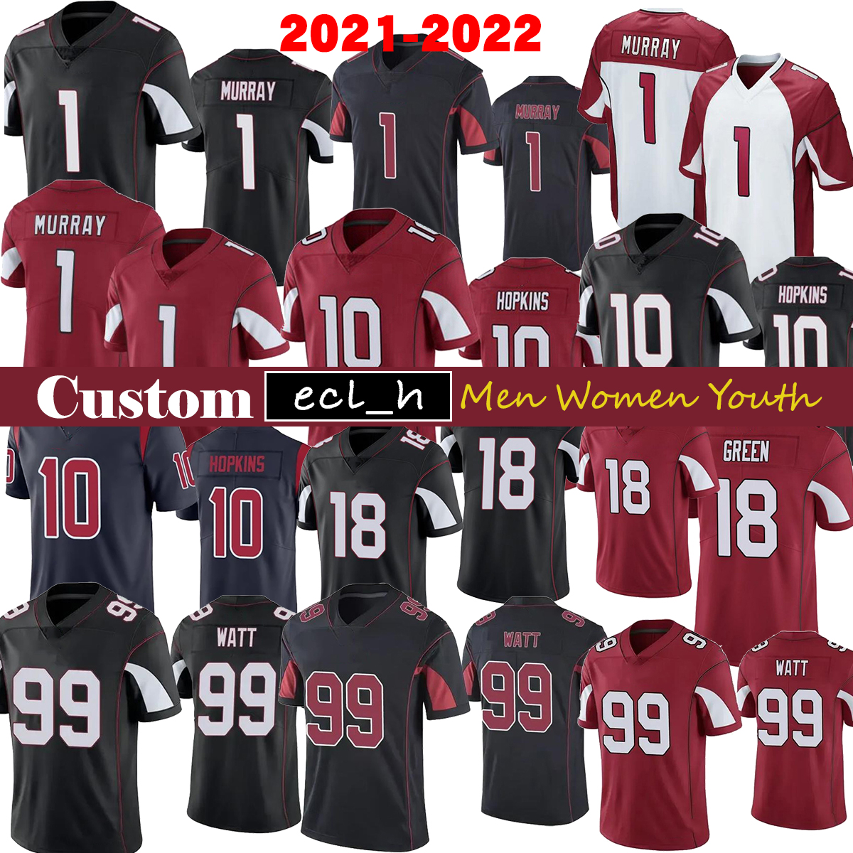 

2021 football jersey custom Men Women Youth 1 Kyler Murray 10 DeAndre Hopkins 18 aj green 99 J.J. Watt 4 Moore 3 Baker 25 Collins 6 Conner 55 Jones 40 Tillman 13 Kirk 32 Gowan, As