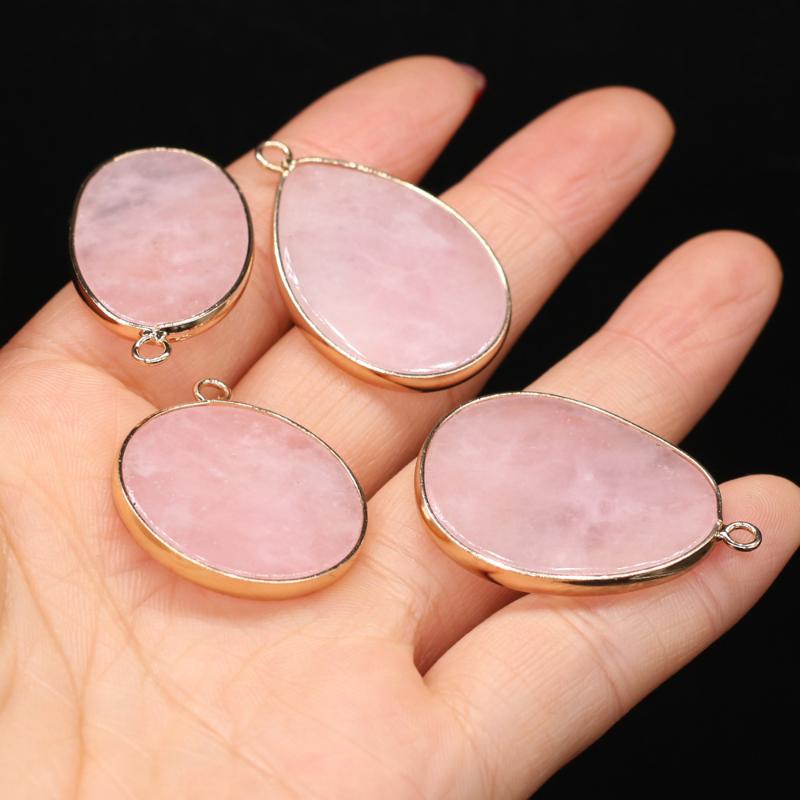 

Charms Natural Stone Pendants Reiki Heal Rose Quartzs Golden Plated Crystal For Women Jewelry Making Earring Necklace Gift, Bronze;silver