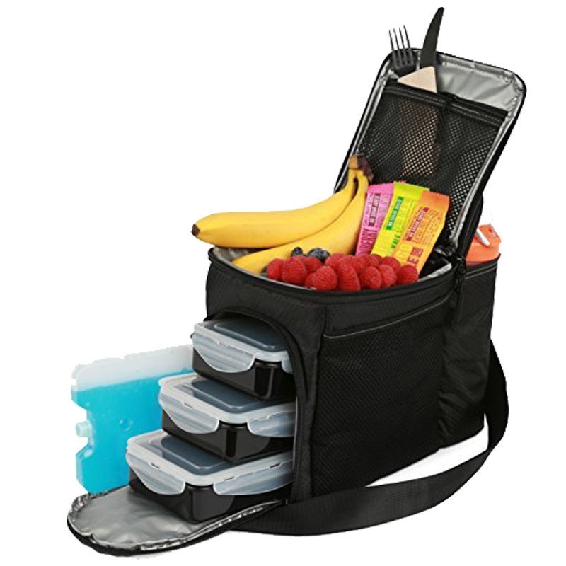 

Single shoulder outdoor fresh-keeping lunch ice double-layer insulation picnic bag printable, Black