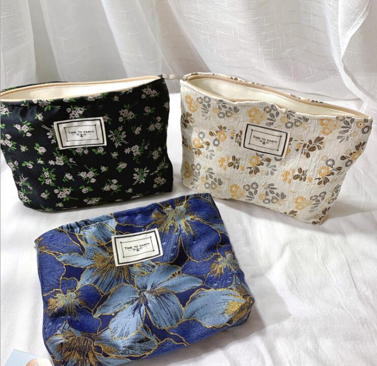 

30pcs Cosmetic Bags Women Canvas Flower Prints Large Capacity Clutch Makeup Bag, #03