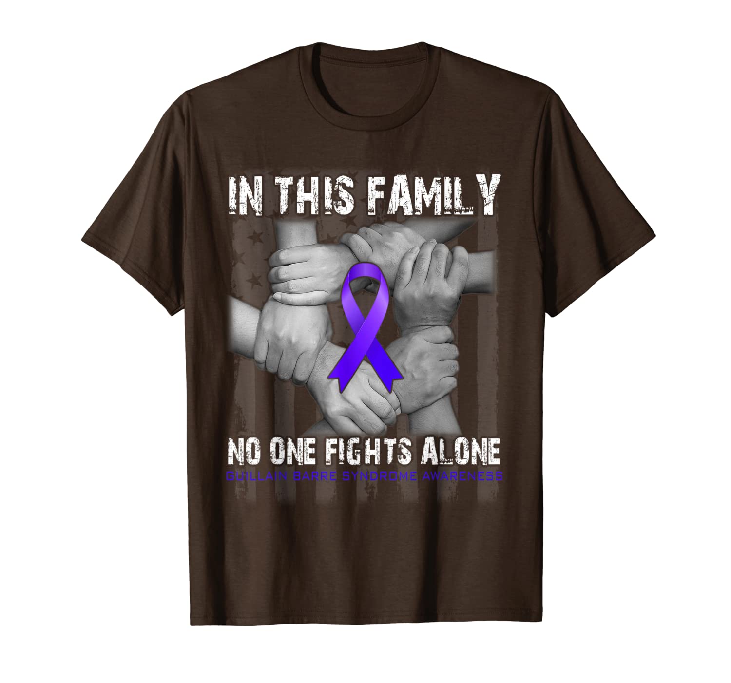 

in this family no one fights alone guillain barre syndrome t-shirt, White;black