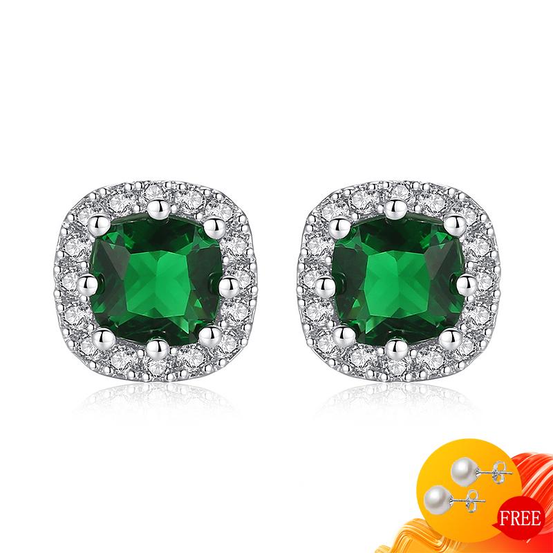 Stud Trendy Earrings 925 Silver Jewelry For Women Wedding Party Accessories With 10*10mm Round Emerald Zircon Gemstones-image-705950617
