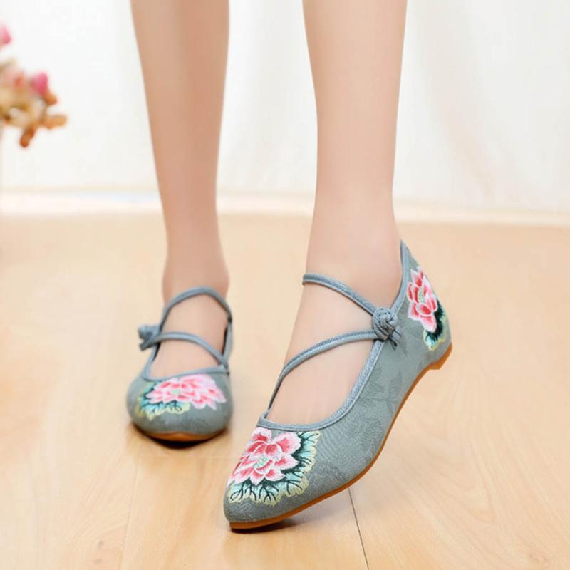 

Dress Shoes Chinese Ethnic Embroidered Women'S Light And Comfortable Hard-Wearing & Anti-Skid Cow Muscle Sweet Female, Beige