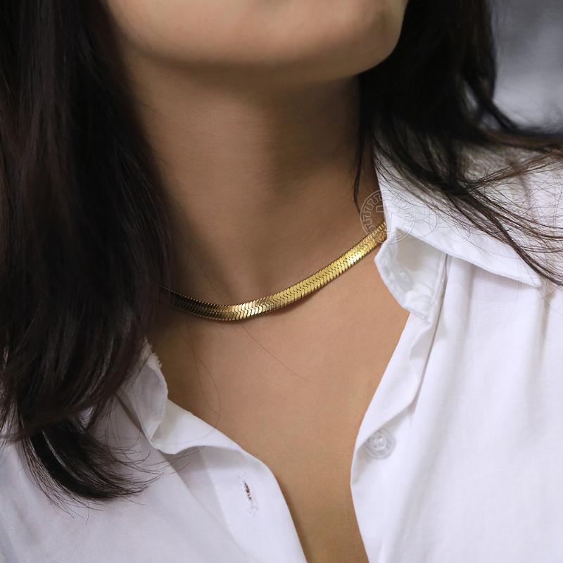 Chains Gold Color Snake Chain Necklaces For Women Stainless Steel Herringbone Link Chokers 40cm 45cm Wholesale Jewlery Gifts LDN312-image-730090062