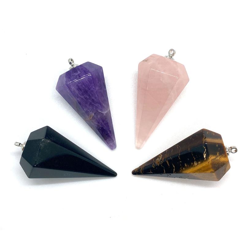 

Charms Exquisite Natural Stone Faceted Conical Divination Pendant DIY Jewelry Handmade Necklace Charm Accessories 17x40mm, Bronze;silver