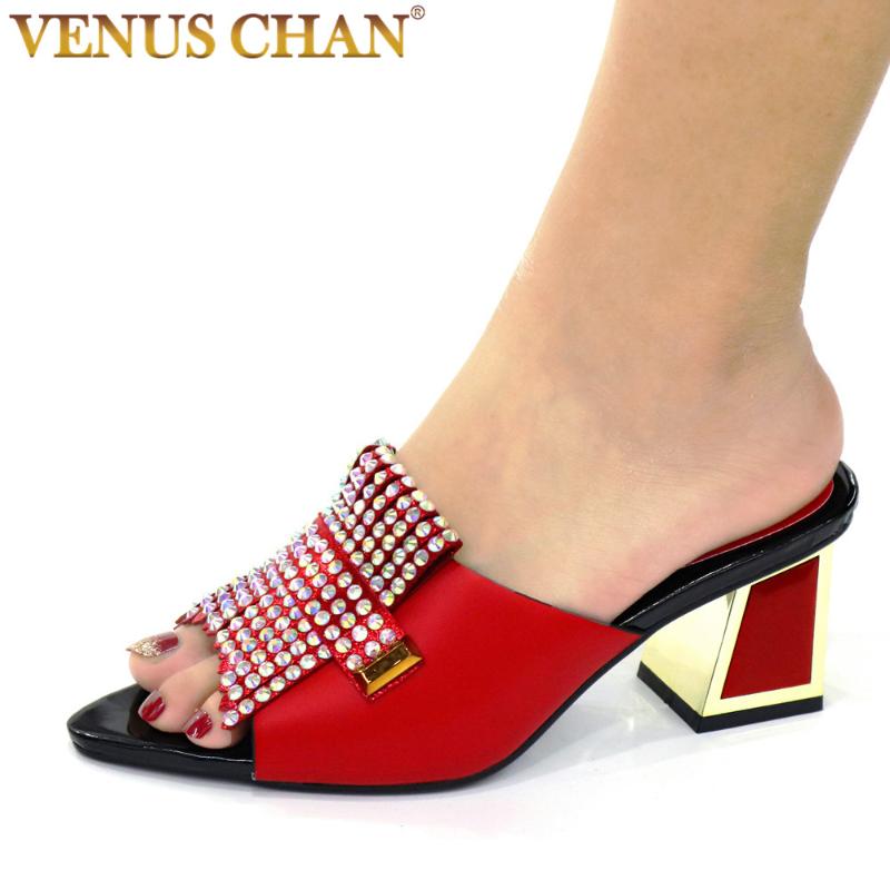 

Arrival Italian Women Wedding Shoes Decorated With Rhinestone Latest Luxury Block Heel African Party Pumps Dress, Black