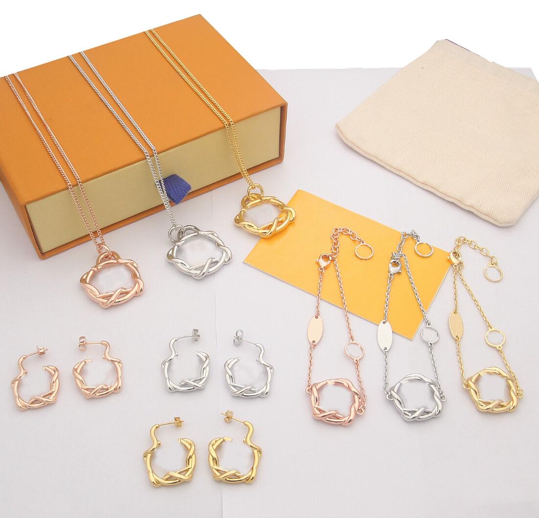 

Europe America Style Fashion Jewelry Sets Lady Women Gold-color Metal chain charm Necklace Earrings Bracelet Sets, No original box