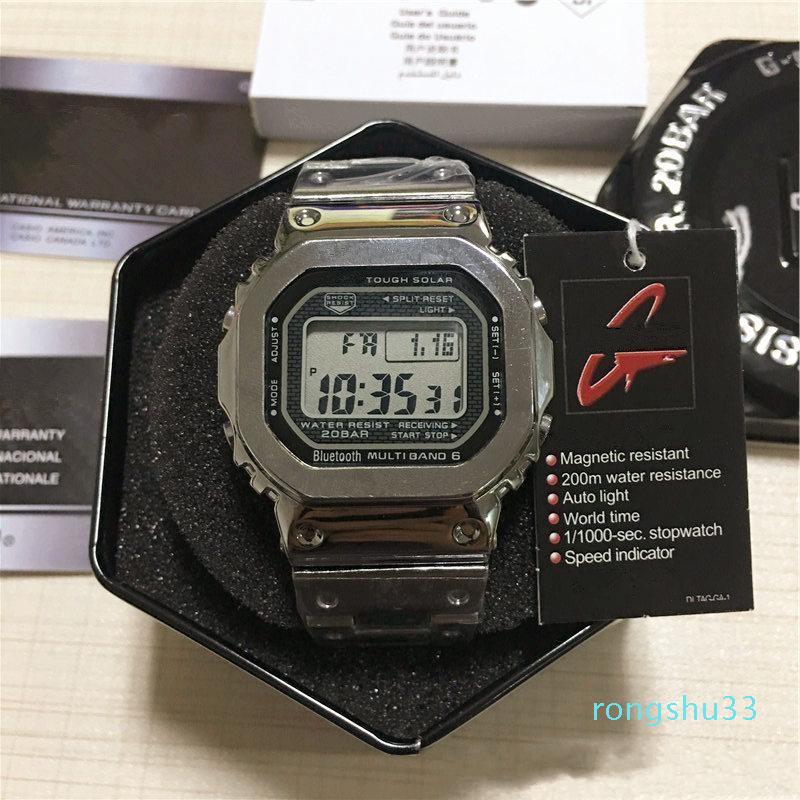 

With Box G-Style Luxury Men Wrist Watches TOP Quantity LED Display Sport Student Watch Shock waterproof Square Dial Gold Strap Watches, Slivery;brown