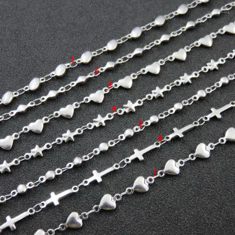

7styles Bead Link Chain, Women Cross Love Heart Necklace, Fashion Stainless Steel Jewelry 45cm-90cm Chains
