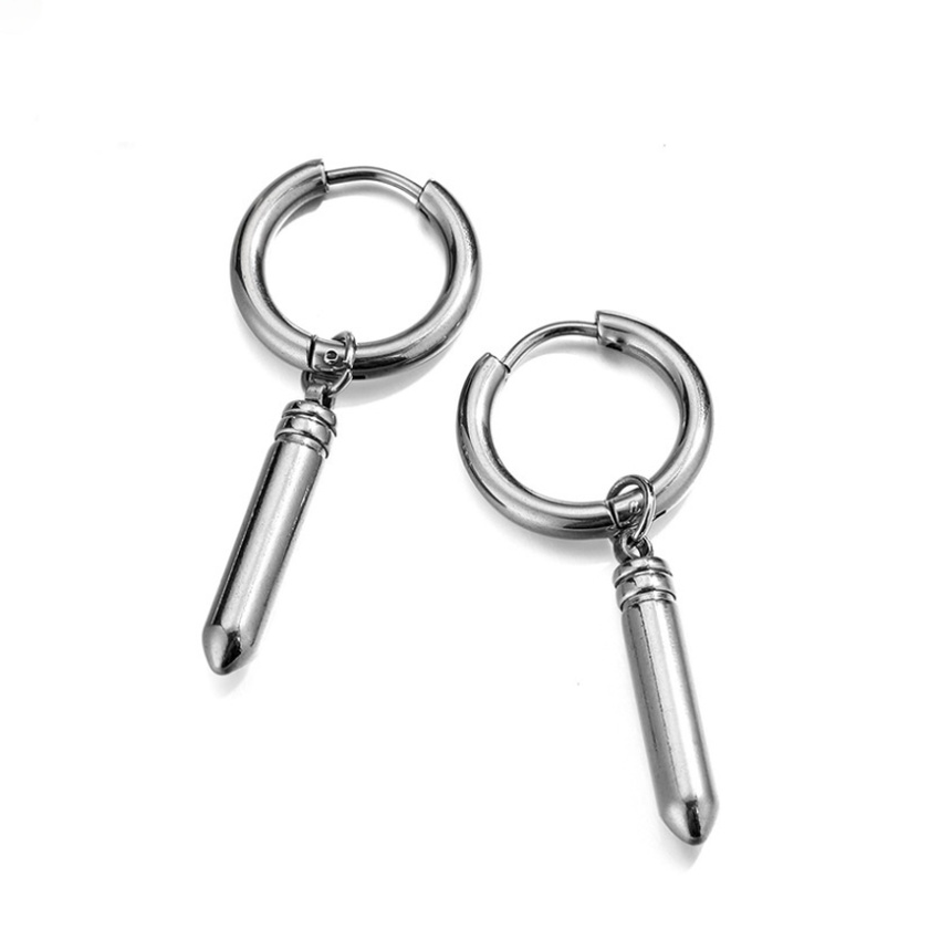 

Bullet Hoop Earrings Punk Hip Hop Stainless Steel Dangle Ear Rings for Women Men Fashion Jewelry Will and Sandy, Silver