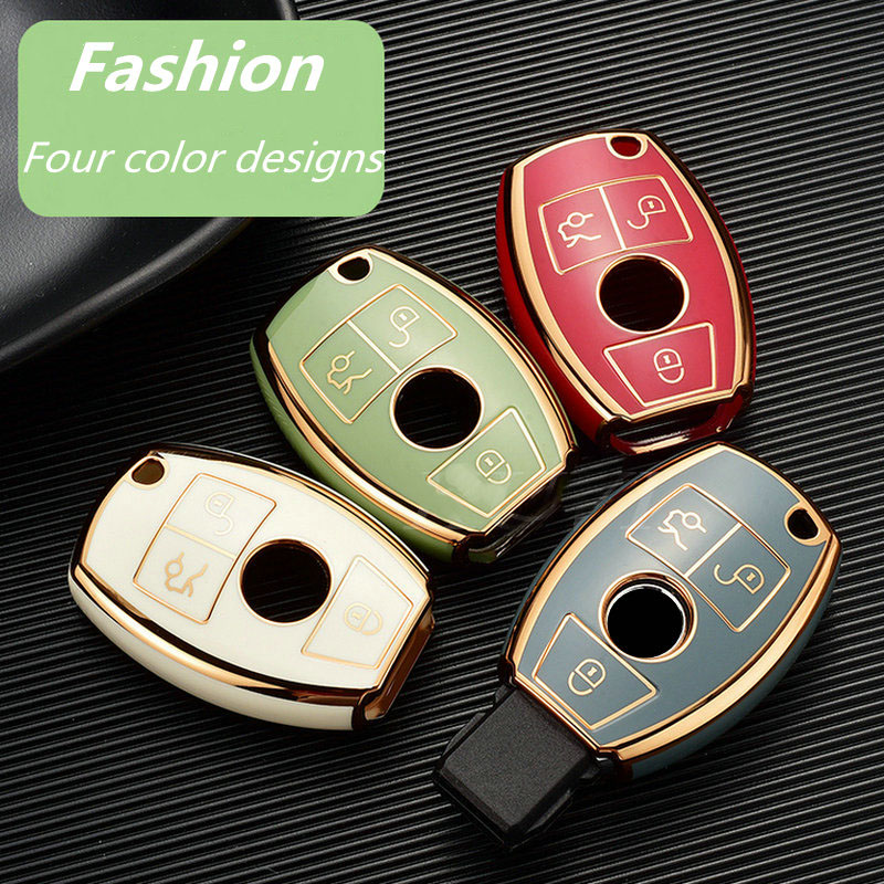 Fashion Electroplating Gold Edge TPU Car Remote Key Case Keys Fob Cover Shell For Mercedes Benz A B R G Class GLK GLA GLC GLR W204 W210 W176 W202