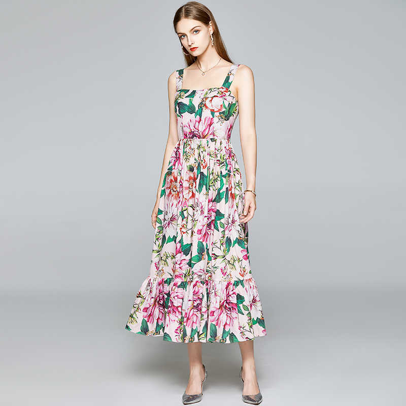 

style women's temperament slim printed dress Sleeveless Office Lady Polyester Sheath Print Knee-Length 210603, Green