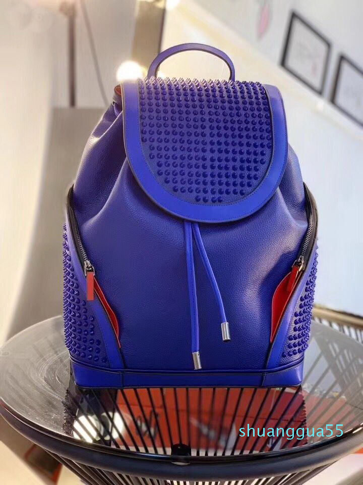 

top women men Genuine leather School Backpack top Branded lamb skin spike bags with crystal black color handbags Sport Backpack, Leopard