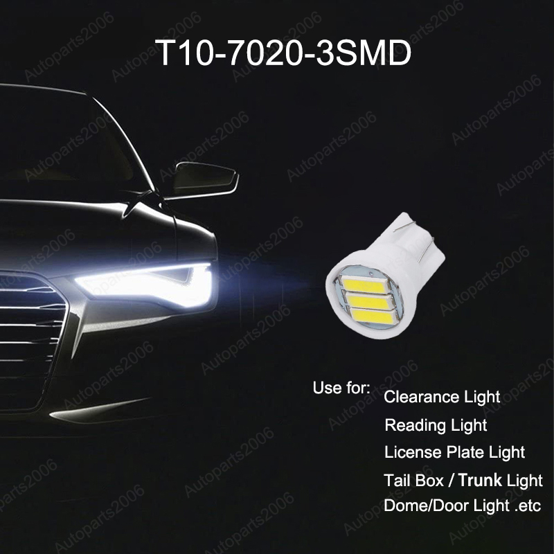 

100Pcs/Lot White T10 7020 3SMD LED Wedge Car Bulb Auto Clearance Lamps Dome Door Reading Bulbs License Plate Lights 12V