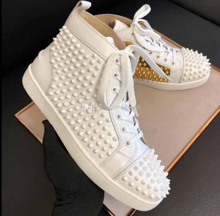 

Name Brand Classic Red Bottom Men Spiked Sneaker Shoe Black White Leather Men Casual Fashion Rivets Shoes aHg Size 5 14 LOUBOUTIN CHRISTIAN, Blue