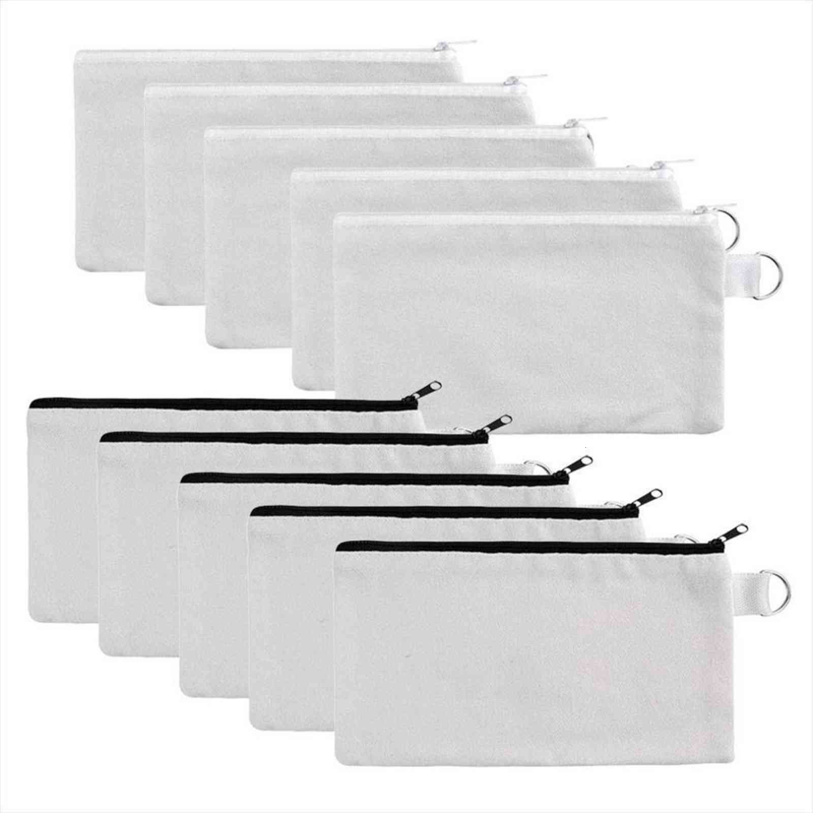 

white canvas travel pouch cosmetic bags makeup for women diy fabric tools holder 9 x 5 in, 10 pack