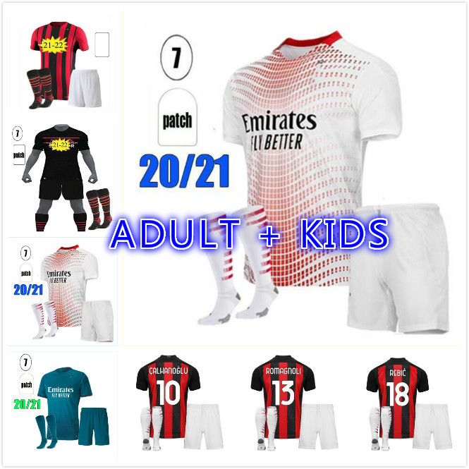 

IBRAHIMOVIC AC Milan Soccer Jerseys CALHANOGLU 20 21 REBIC THEO PAQUETA Football Shirt ROMAGNOLI Jersey Kids Kit, Black;yellow