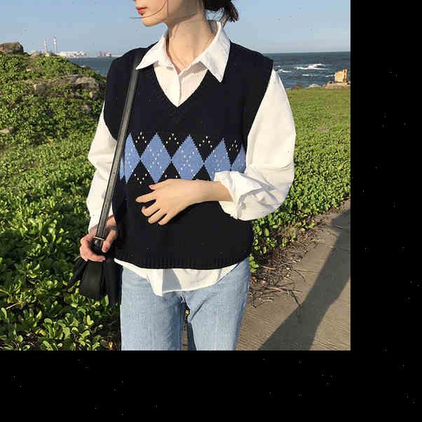 

women sweater vest autumn korean style vintage geometric argyle v neck sleeveless pullover knitted woman sweaters t360, White;black