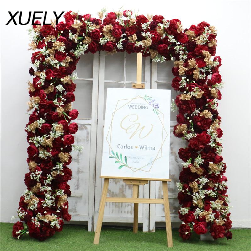 

Decorative Flowers & Wreaths 50/100cm Wedding Custom Flower Row Silk Red Rose Door Road Wall Decoration DIY Bride Arch Background Fake