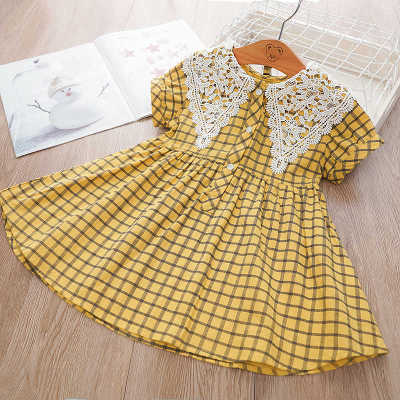 

Bear Leader Kids Princess Dress for Girl Short Sleeve Plaid Girl Party Dress Casual Toddler Baby Clothes 2Y-8Y Lace Girl Clothes 210708, Ax1355pink