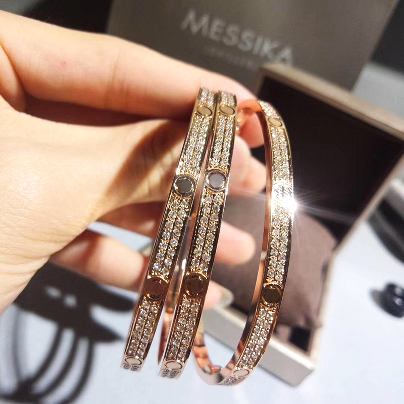

Stainless Steel Gypsophila Double Rows of Crystal Stone Bangles for Women Love Forever Diamond Bangle Designer Jewelry for Women with box, Golden;silver