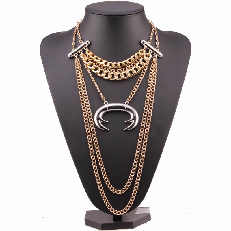 

Chains Wholesale Jewelry For Women Alloy Pendant Bib Chunky Statement Gold Chain Necklace Brand Design Fashion, Silver