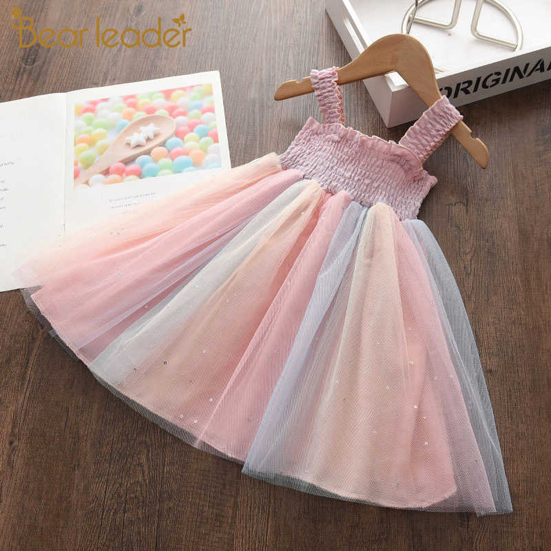 

Bear Leader Kids Girls Princess Vestidos Fashion Baby Girl Colorful Rainbow Costumes Children Causal Mesh Costumes Party Dress 210708, Ah4912