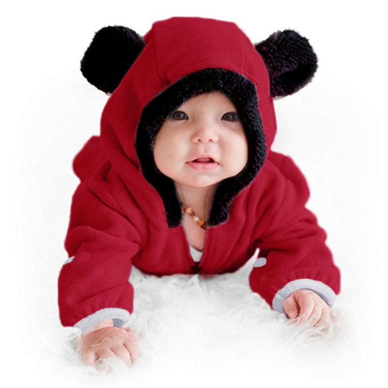 

Clothing Sets Infant Toddler Baby Girls Boys Fleece Overalls Ears Hoodie Romper Zip Clothes Jumpsuit Girl Rompers Winter 2021, Red