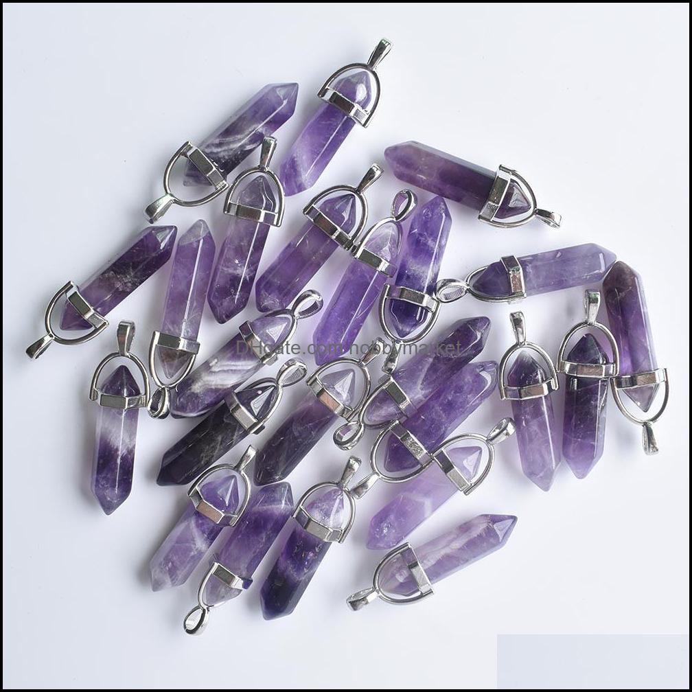 

Charms Jewelry Findings & Components Natural Stone Amethyst Hexagonal Healing Reiki Point Pendants For Making Diy Necklace Earrings Drop Del