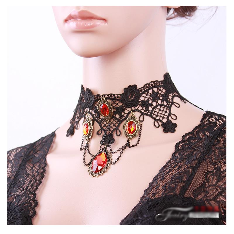 

Chokers Gothic Jewelry Red Bat Halloween Necklace Lace Choker For Women Nightmare Before Christmas Black Layered 2022