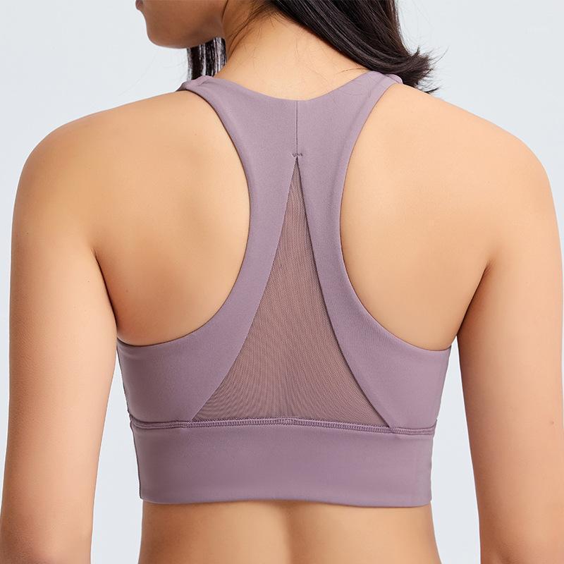 

Back Mesh Belt Chest Pad Yoga Top 2021 Trendy Fitness Clothing Sexy Quick-drying Sports Bra Shockproof Women Sport Outfit, Moyu green