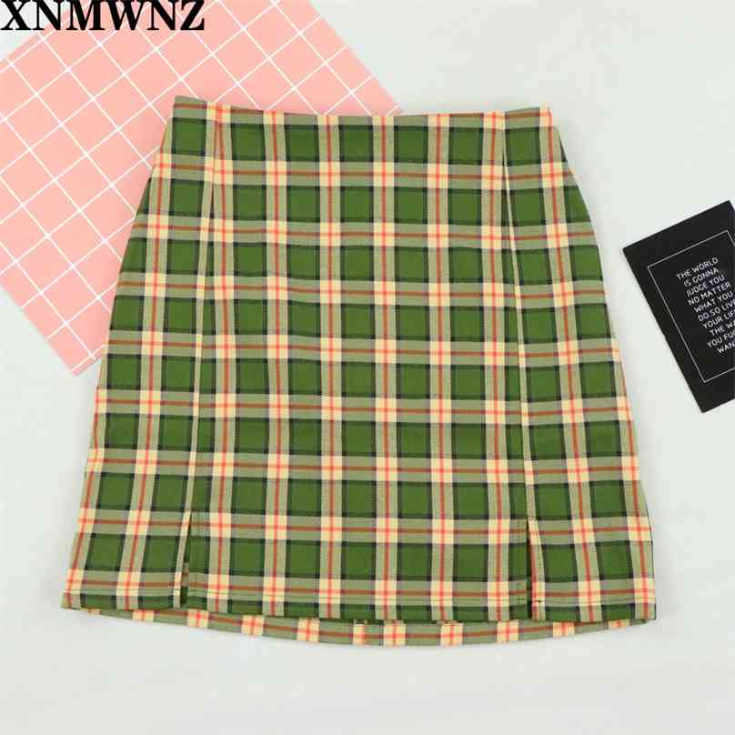

Women Split Details Plaid Mini Skirt with Under Shorts Skort In Check 210520, Multi