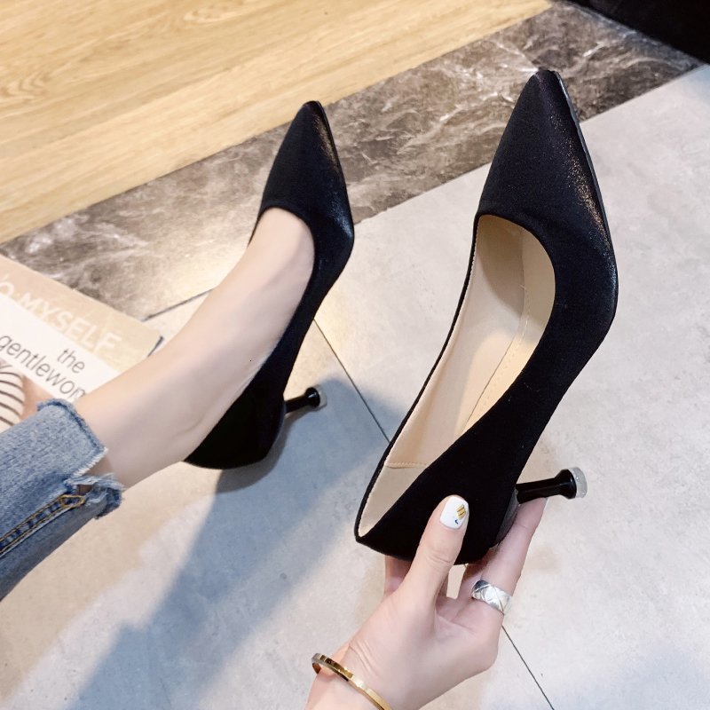 

Sandals 2021 Zapatos Dama Women Cute Pointed Toe Slip on Stiletto Heels Ladies Fashion Sweet Pu Leather High Heel Shoes -42 2RSI, Black 6cm