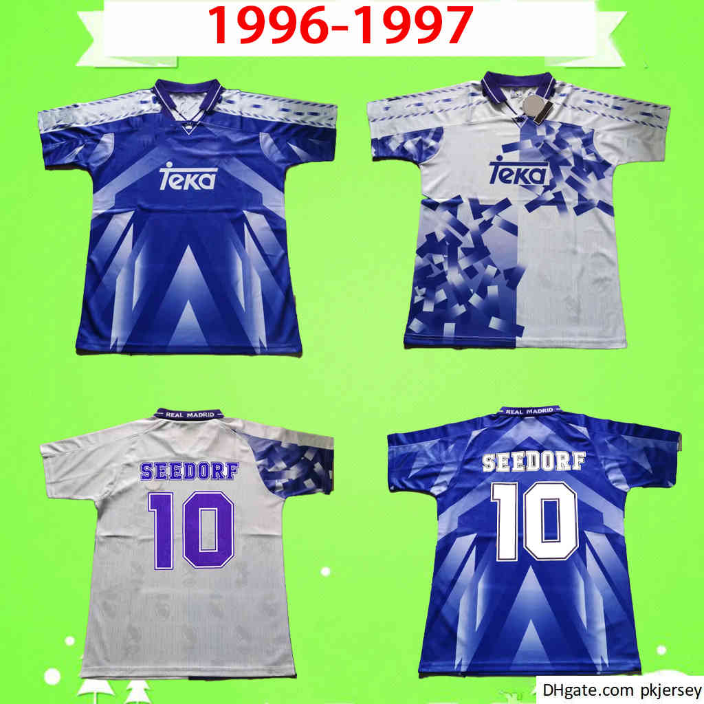 

1996 1997 RETRO soccer jerseys vintage REAL MADRID 96 97 football shirt uniforms classic home away third RAUL SEEDORF ROBERTO CARLOS REDONDO, 1996/1997 away