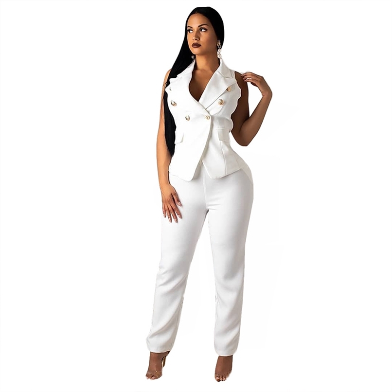 

Plus Size Short sleeve Blazer Women Office Formal Double Breasted Buttons summer ashion women' clothin 210520, White