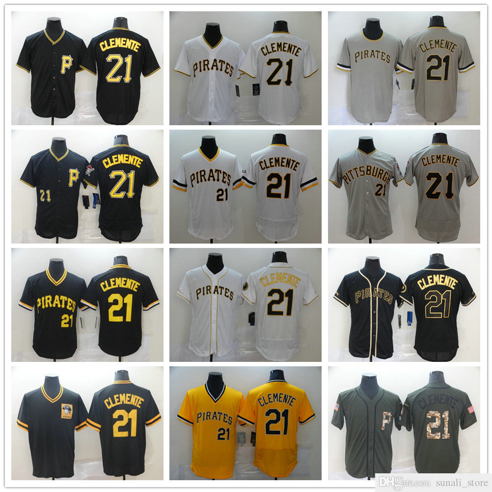 

Stitched Men Women Kids 21 Roberto Clemente Baseball Jerseys Black White Grey Yellow Wholesale Lady Youth Sports Shirts