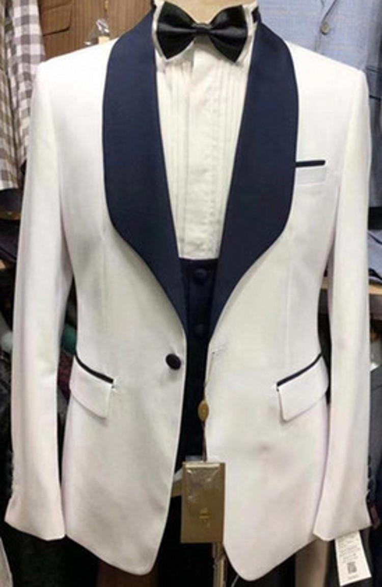 

Men's Suits & Blazers Est Men Ivory And Navy Blue Groom Tuxedos Shawl Lapel Groomsmen 3 Pieces Set ( Jacket + Pants Vest Bow Tie ), Same picture2