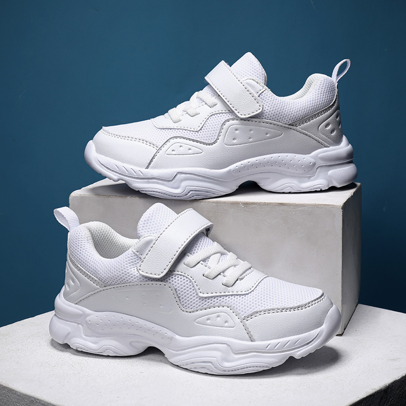 

Size 28-38 Children Casual Shoes Breathable Mesh White Shoes for Kids Boys Girls Hook&Loop Sport Shoes Non-slip Running Sneakers, Black