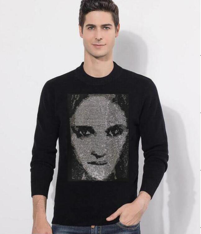 

Men clothing high quality Rhinestones Sweater Streetwear Fashion Round Neck Winter, Beige