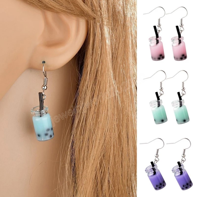 

Creative Earrings Handmade Pearl Milk Tea Coffee Cup Earrings for Korean Minimalist Women Gift Earrings Jewelry