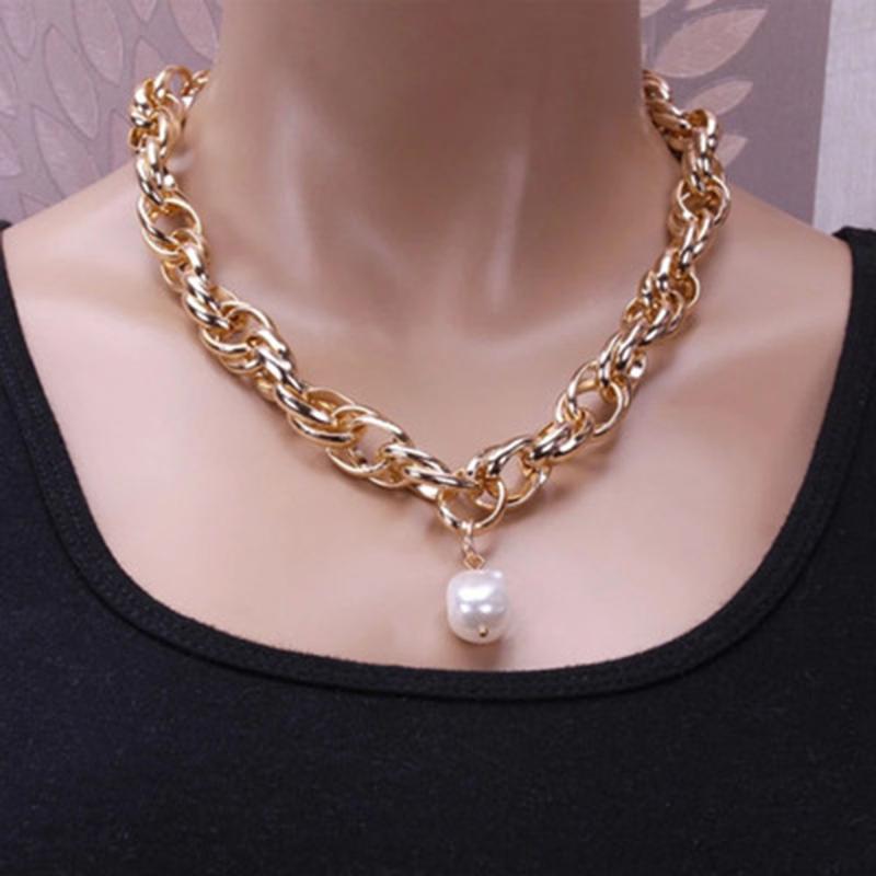 

Chains Designer Original Coarse Twist Aluminum Chain Necklace Bohemian Ethnic Fashion Shaped Pearl Pendant Jewelry