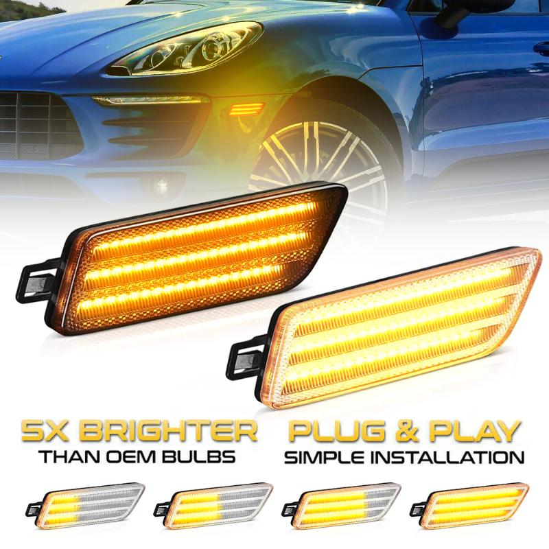 

Emergency Lights 2Pcs Dynamic Amber LED Side Marker Turn Signal Sequential For Macan 95B S Turbo GTS OEM#: 95B945119 95B945120