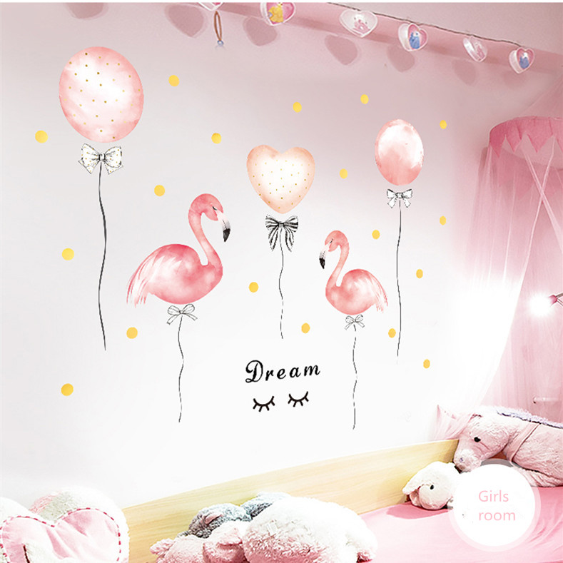 

Pink Balloon Flamingo Wallpaper For Girls Room Kids Baby Bedroom Decor Nordic Style Warm Wall Sticker DIY Stick Wall Decal Mural